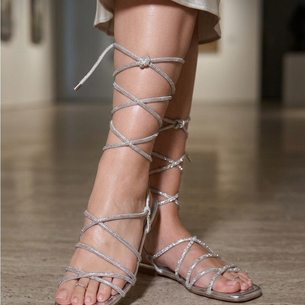 Wild Pair Shimmering Silver Lace-Up Sandals